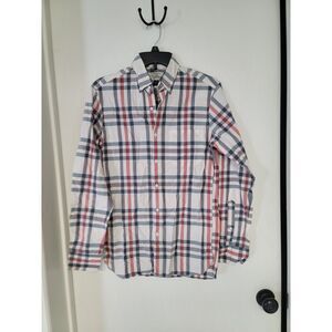 ~ mens plaid button up white, orange, and grey sewn for j crew dress shirt - XS
